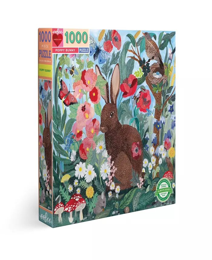 Eeboo Piece and Love Poppy Bunny Square Adult Jigsaw Puzzle Set， 1000 Piece - Mycitystee