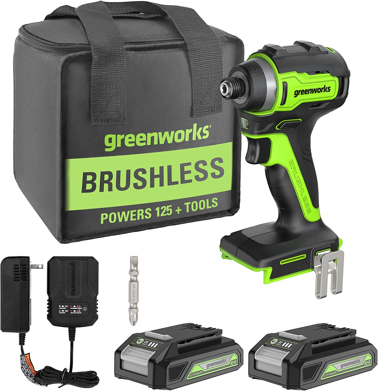 24V Cordless Battery Brushless Impact Driver Kit w/ (2) 2.0Ah Batterie - Mycitystee