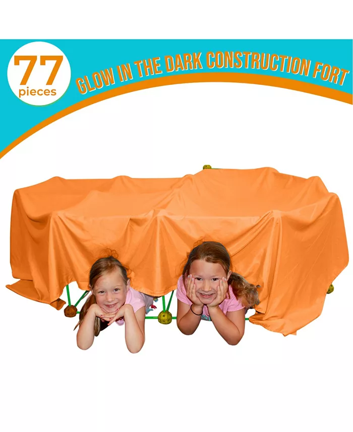 Funphix Fort Building Kit with Glow in The Dark Sticks， 77 Pieces - Mycitystee