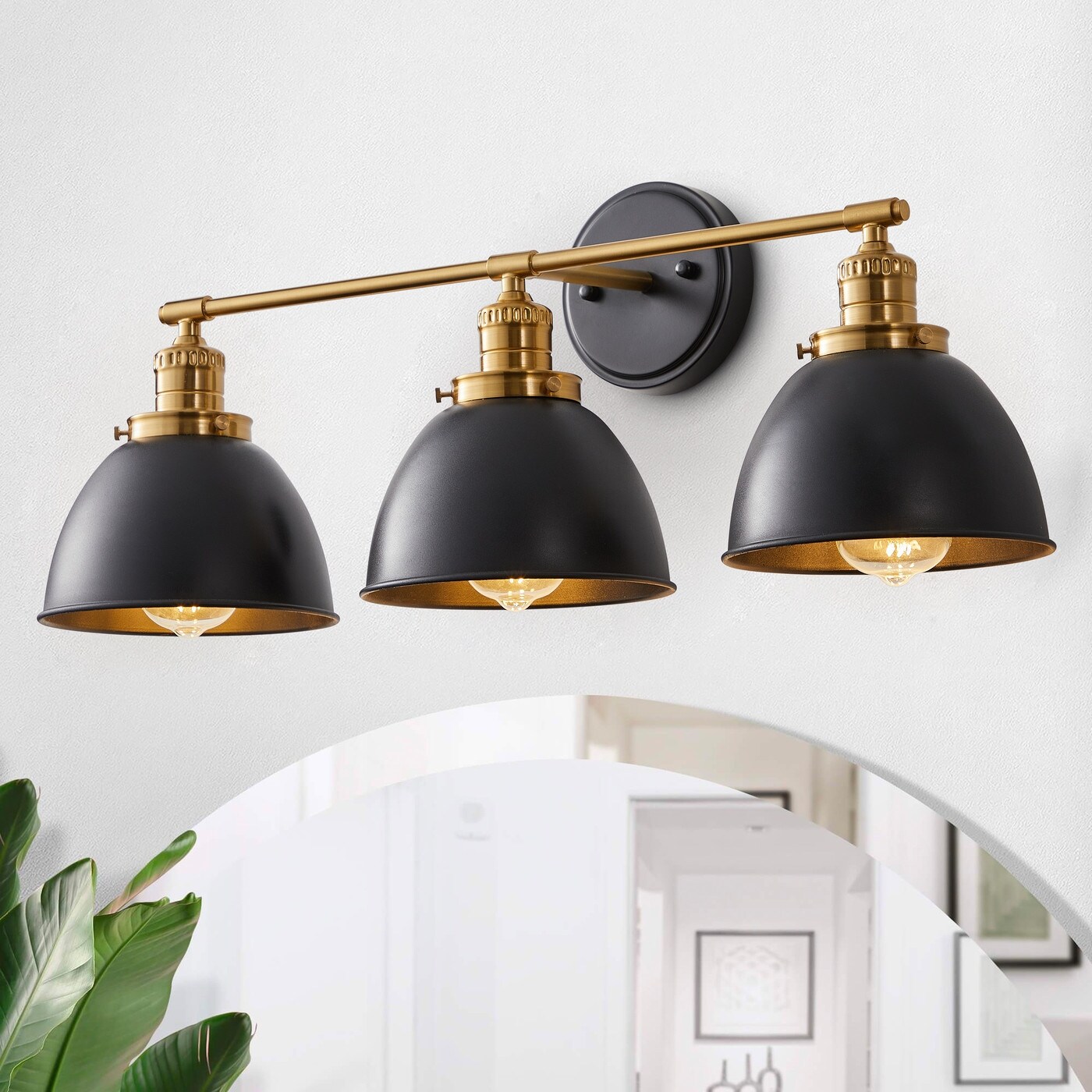 Industrial Black and Gold 3-Light Bowl Shape Vanity Lighting - Mycitystee