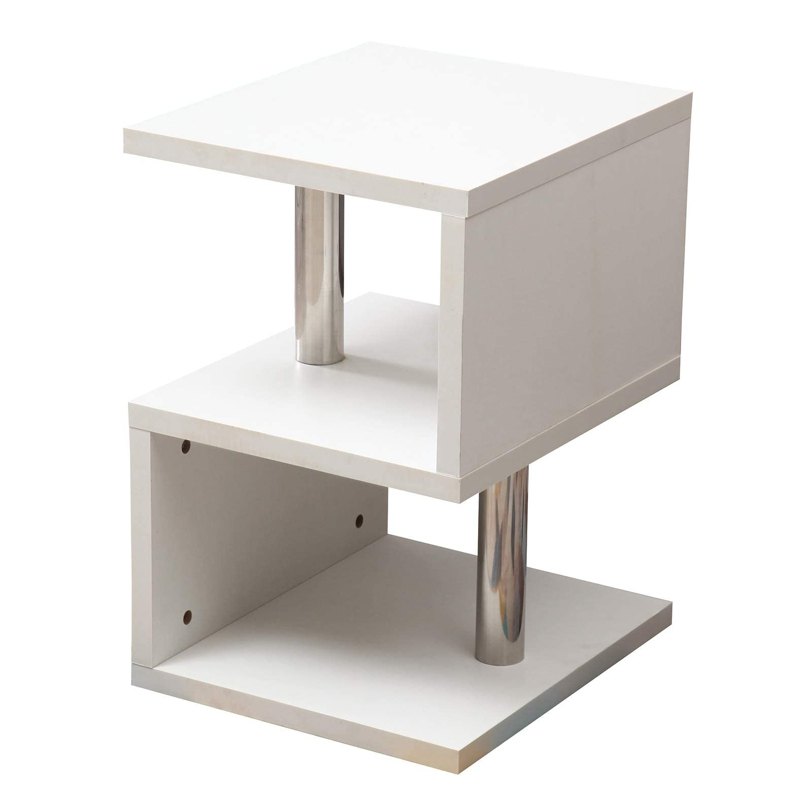 Coffee Table， S-Shaped Tea Table Modern Design High Gloss End Desk with LED Lights Side Table Display Table - as picture - Mycitystee