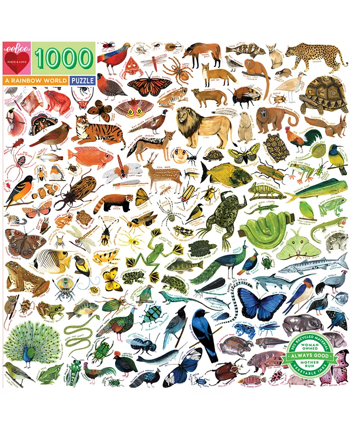 Eeboo Piece and Love A Rainbow World 1000 Piece Square Adult Jigsaw Puzzle Set - Mycitystee