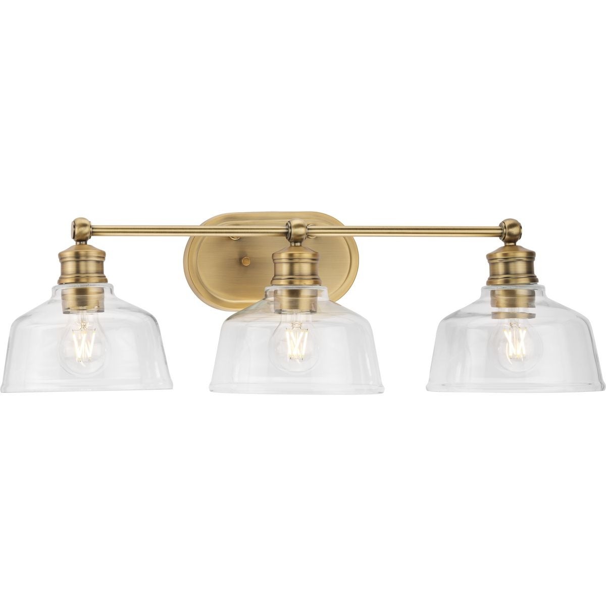 Singleton Collection 3-Light 26.5 in. Vintage Brass Vanity Light with Clear Glass Shades - Small - Mycitystee