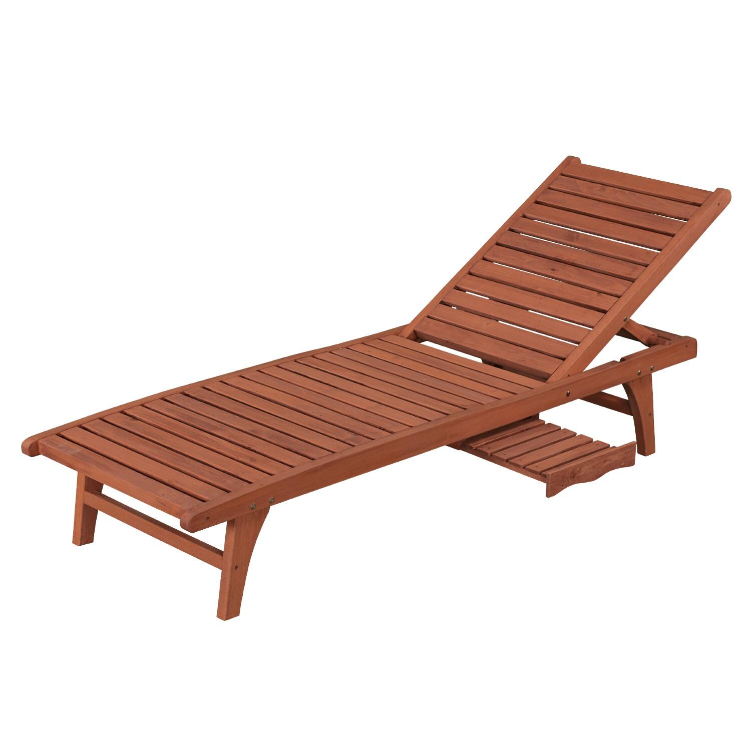 Leisure Season Wood Patio Chaise Lounge With Pull-Out Tray - Mycitystee
