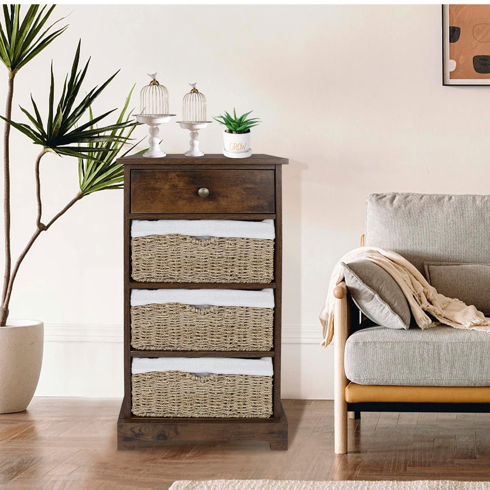 Wicker Basket Storage Cabinet， Wicker Storage Cabinet with Drawers and Basket， Storage Cabinet with Wicker Baskets - as picture - - 37668305 - Mycitystee