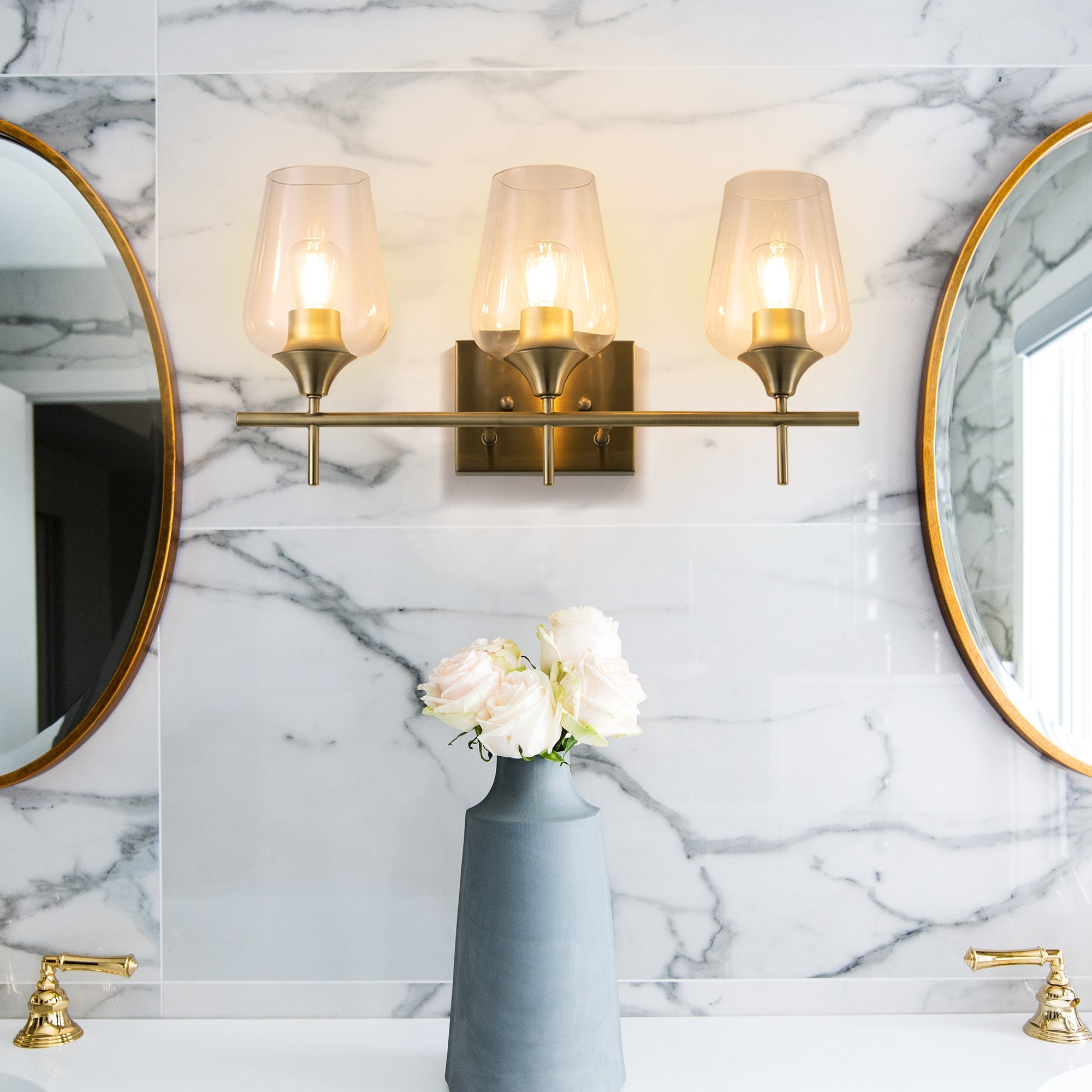 CO-Z Wall Sconce Vanity Light with Glass Shade， Antique Brass - Mycitystee