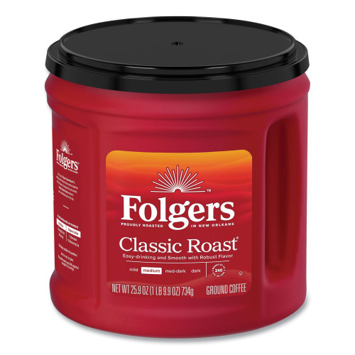 Folgers Coffee， Classic Roast， Ground， 25.9 oz Canister， 6/Carton (20421CT) - Mycitystee