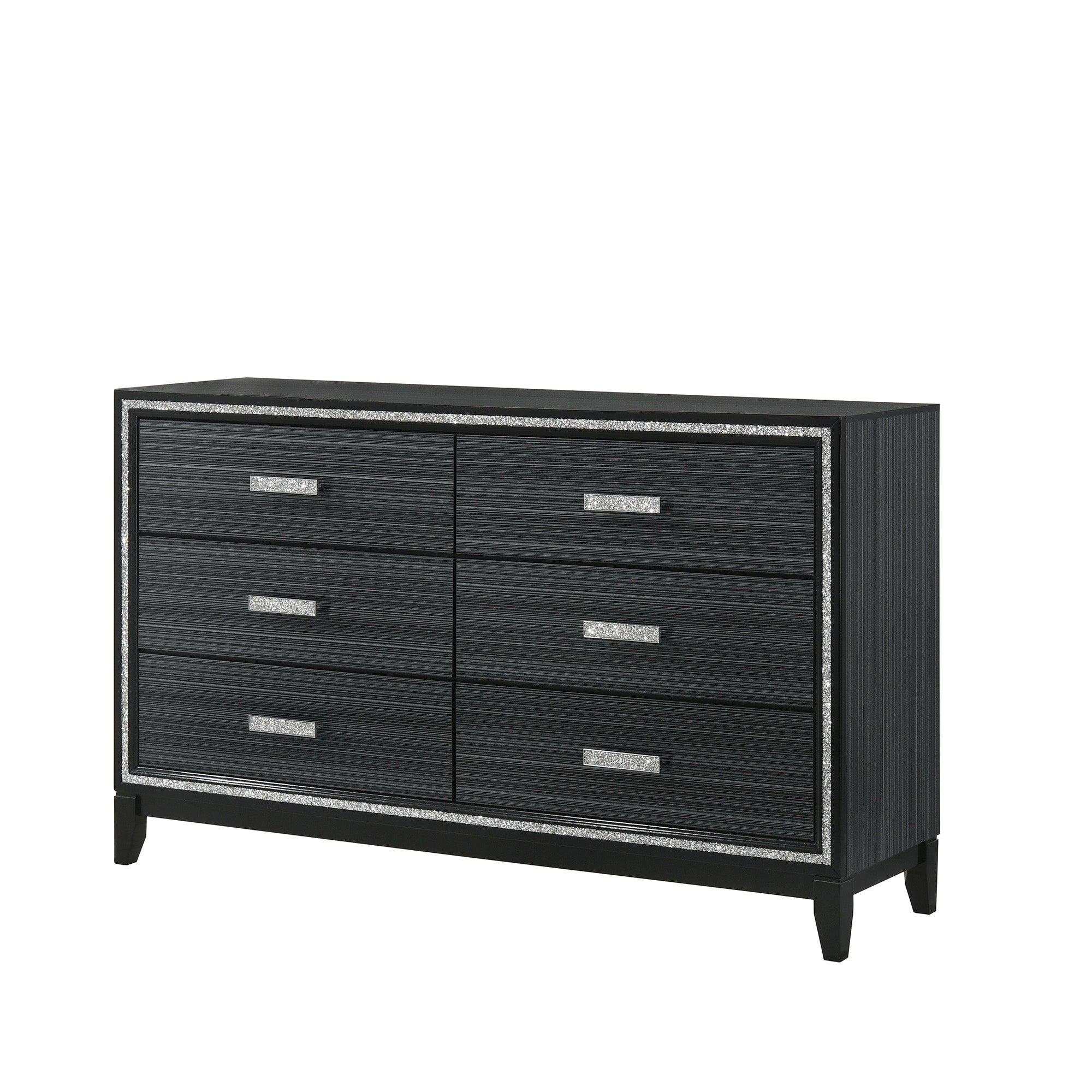 Wood 3 Tier 6 Drawers Dresser， Weathered Black Finish - - 35374244 - Mycitystee