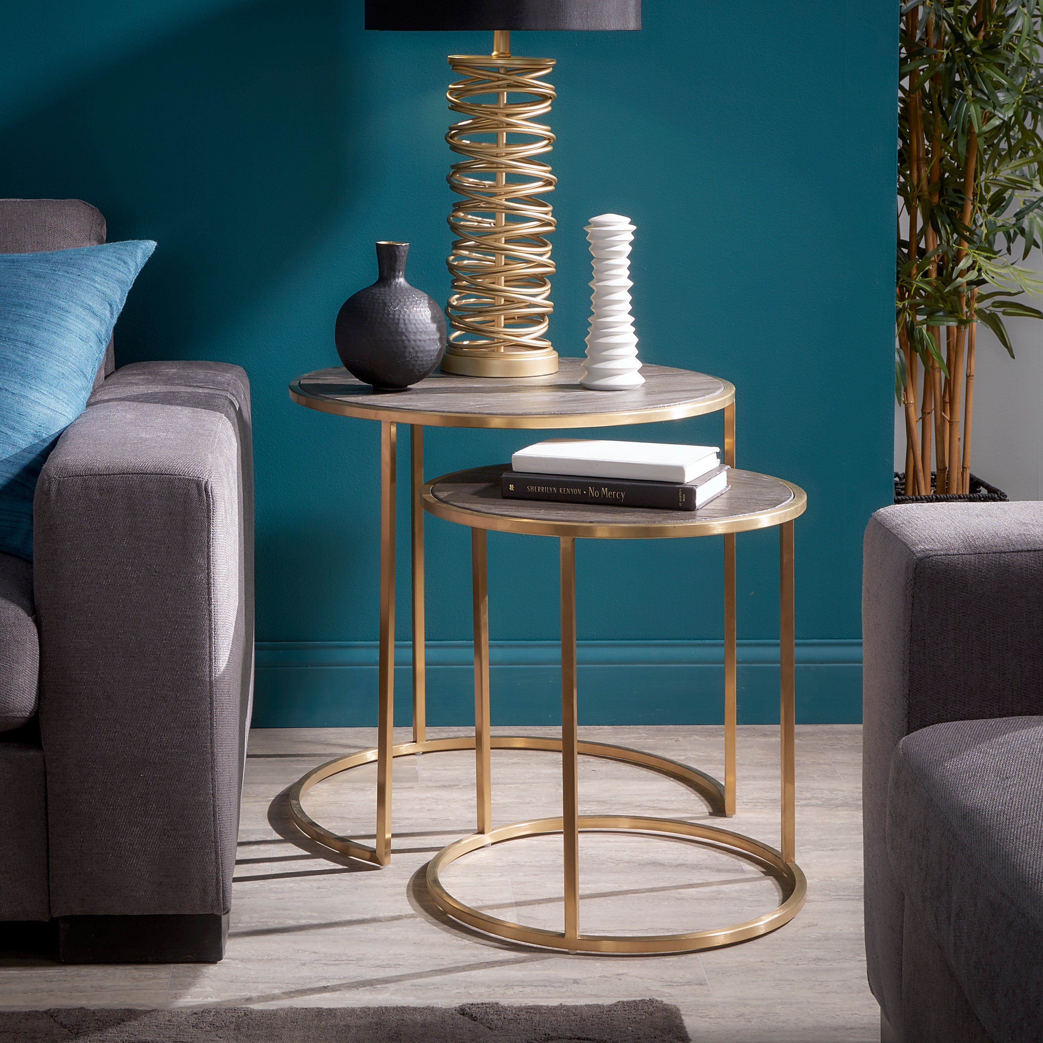 Subira Antique Gold Finished Metal and Reclaimed Wood Round Nesting End Table Set by iNSPIRE Q Bold - Mycitystee
