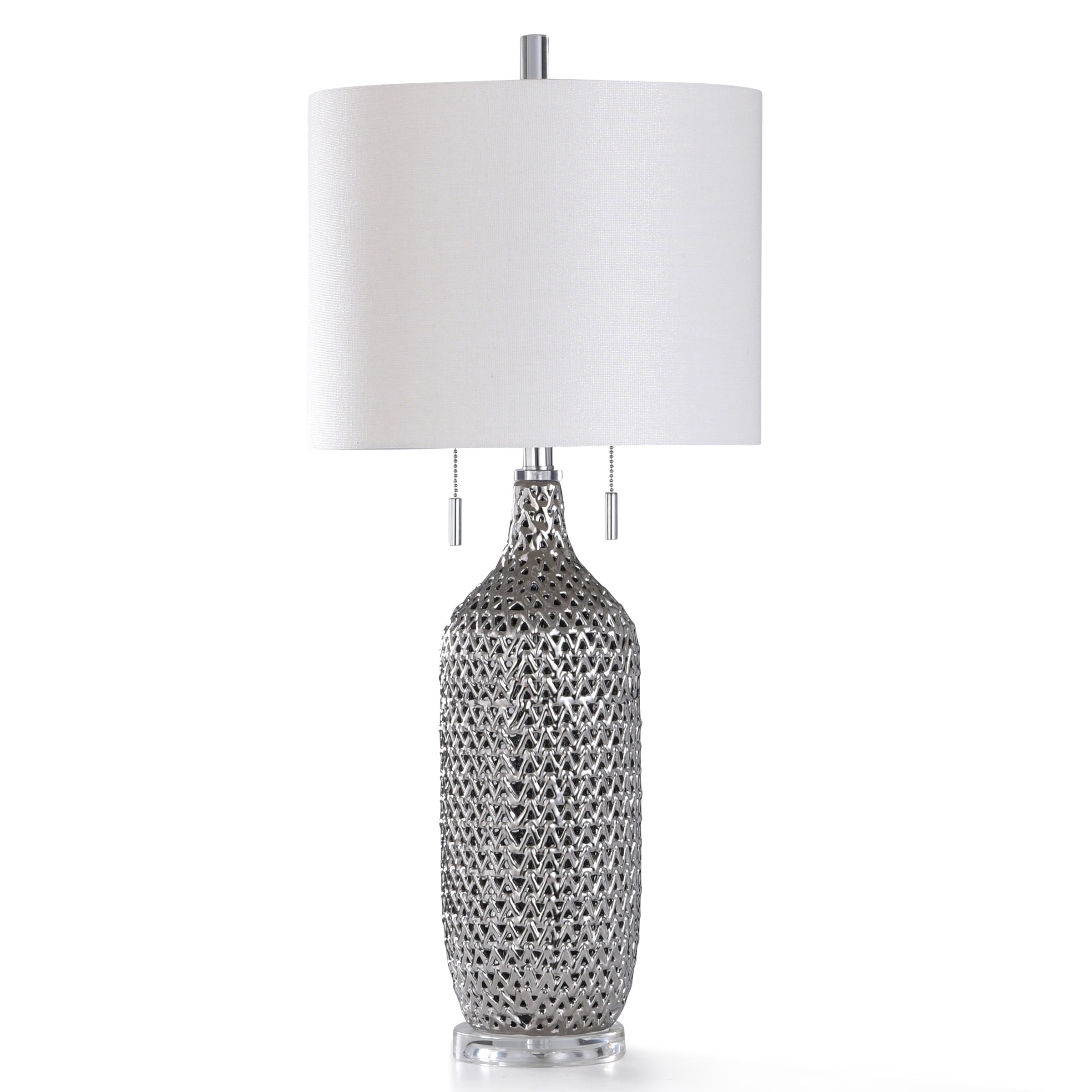 StyleCraft Cordelia Reflective Silver Woven Ceramic with Clear Acrylic Base Table Lamp - Mycitystee