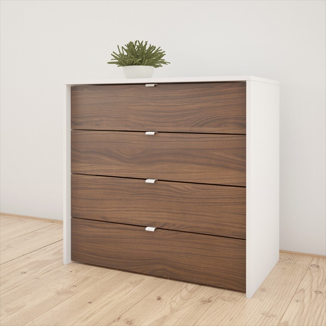 Nexera Celebri-T 4 Drawer Chest， White and Walnut - - 22676521 - Mycitystee
