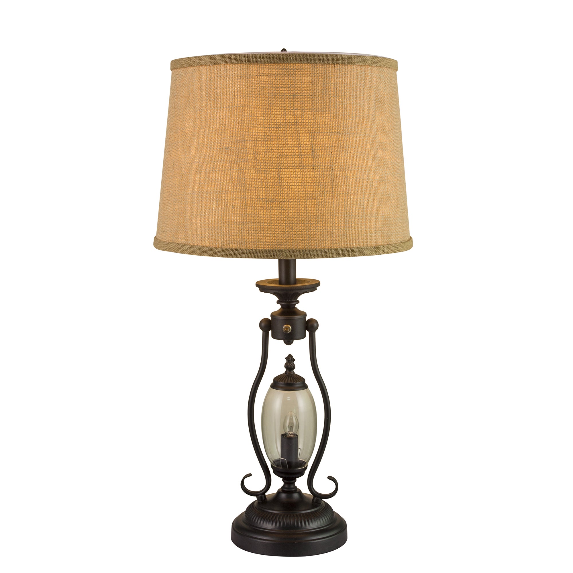 Fangio Lightings #1425 25.5-inch Black Metal and Glass Table Lamp with 7W Night Light - Mycitystee