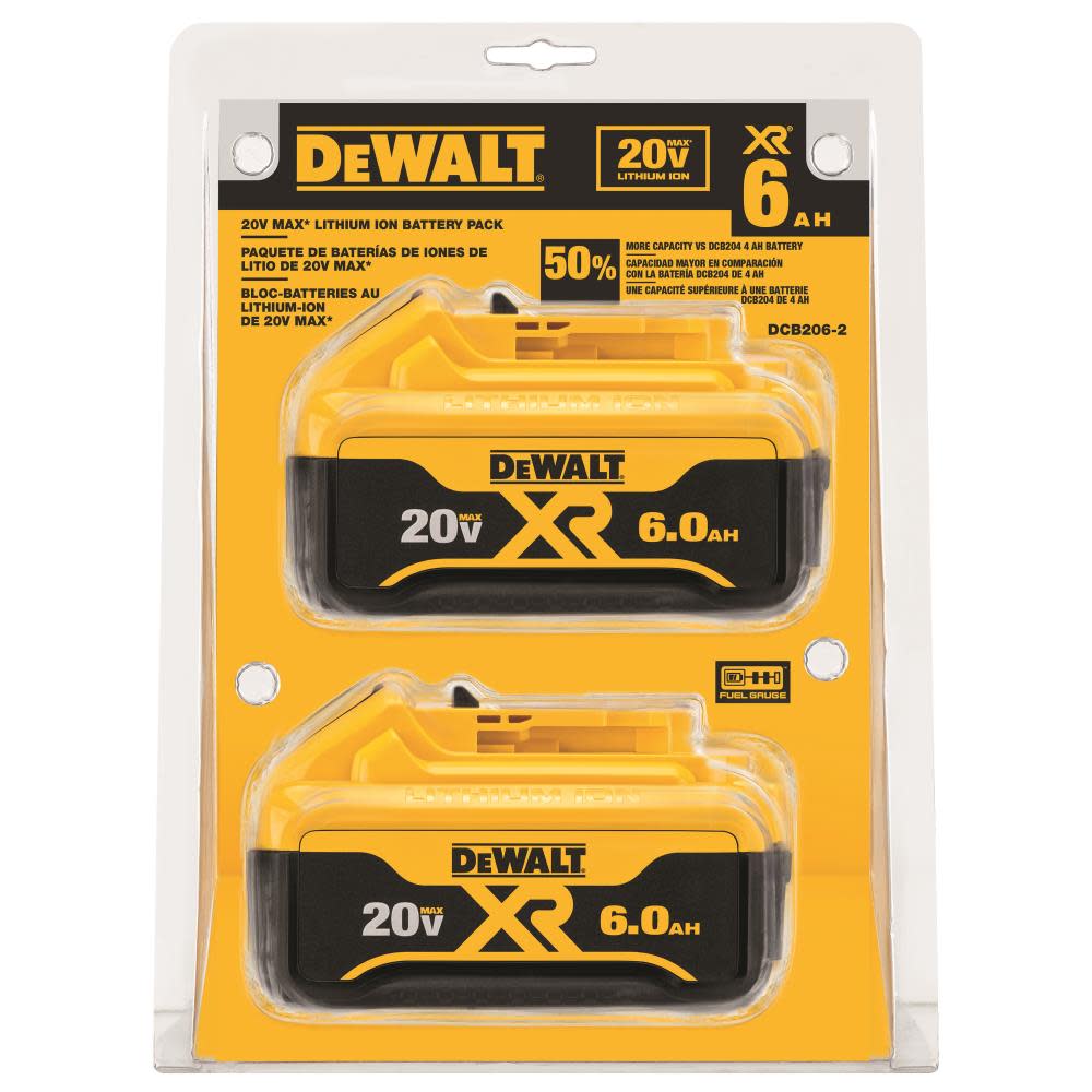 DEWALT 20V MAX Premium XR 6.0 Ah Lithium Ion Battery 2 pack DCB206-2 from DEWALT - Mycitystee