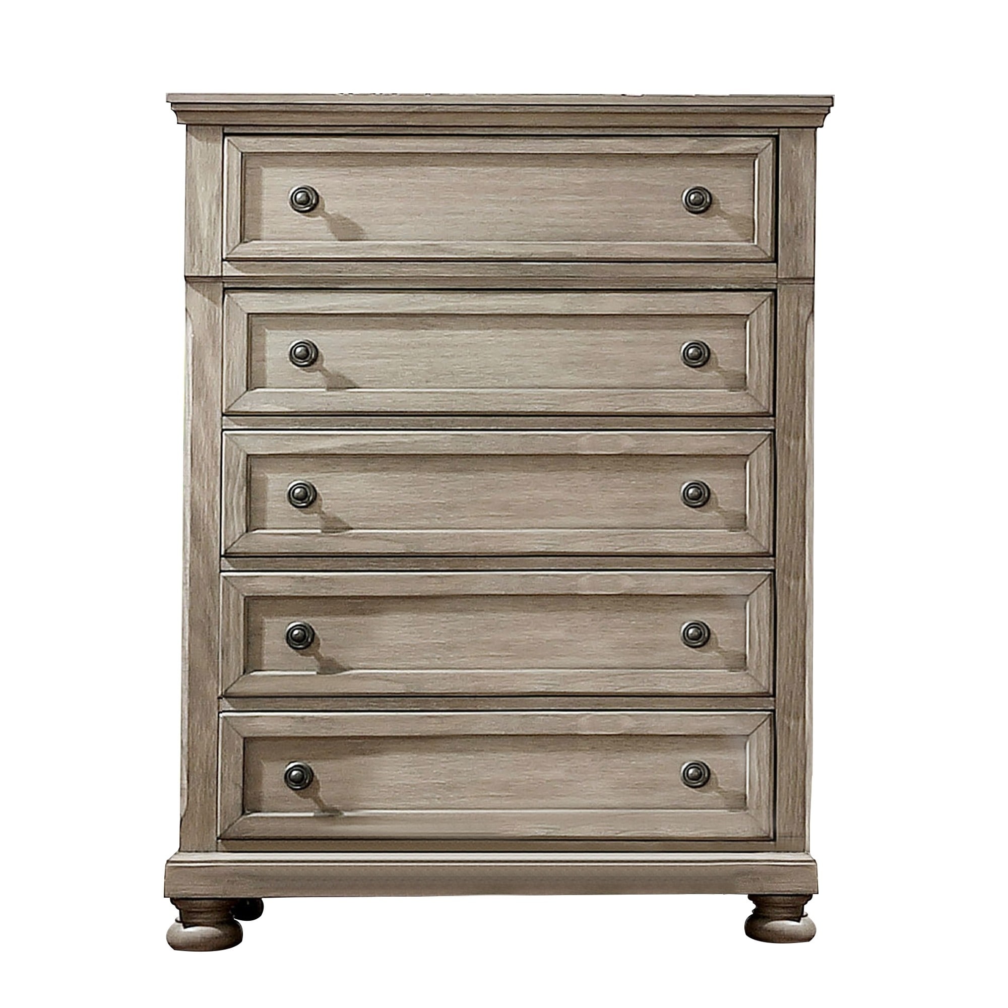 Transitional Wooden 5 Drawer Chest with Round Knob and Bun Feet， Brown - - 32904452 - Mycitystee