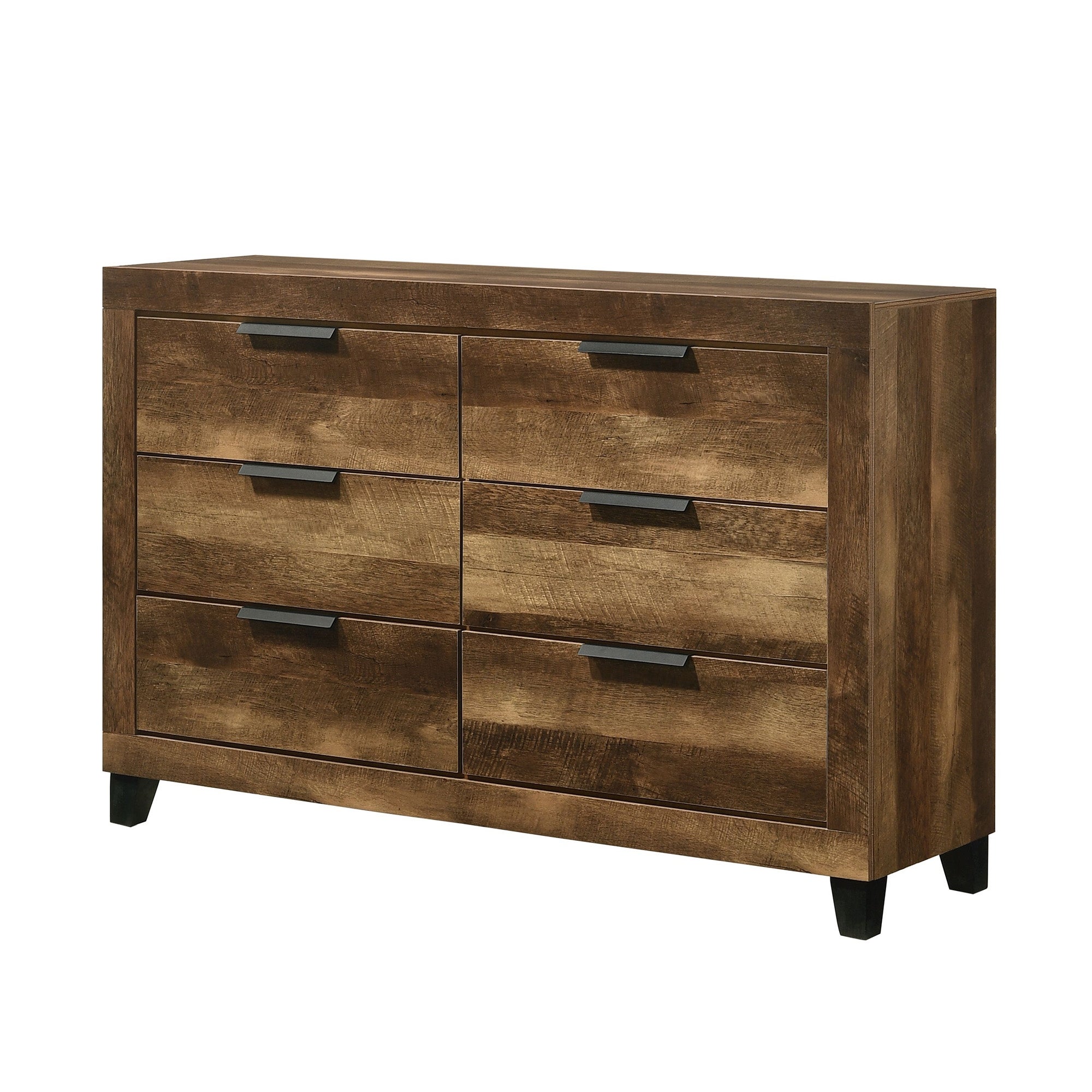 Wood 3 Tier 6 Drawers Dresser， Rustic Oak Finish - - 35374250 - Mycitystee