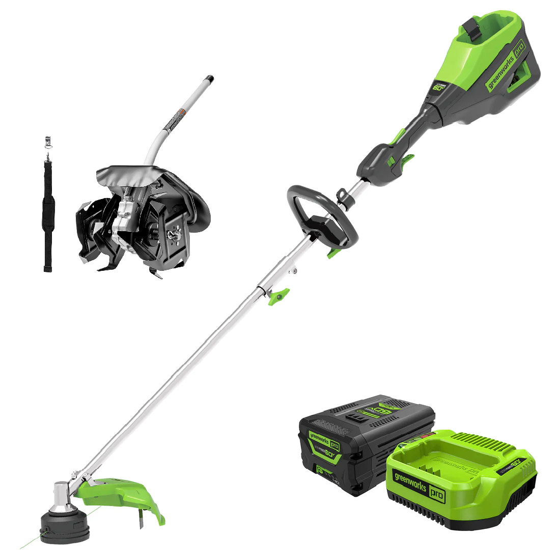 60V 16'' String Trimmer  10-Inch Cultivator Attachment Combo Kit w/ Battery，  Charger | Greenworks Tools - Mycitystee