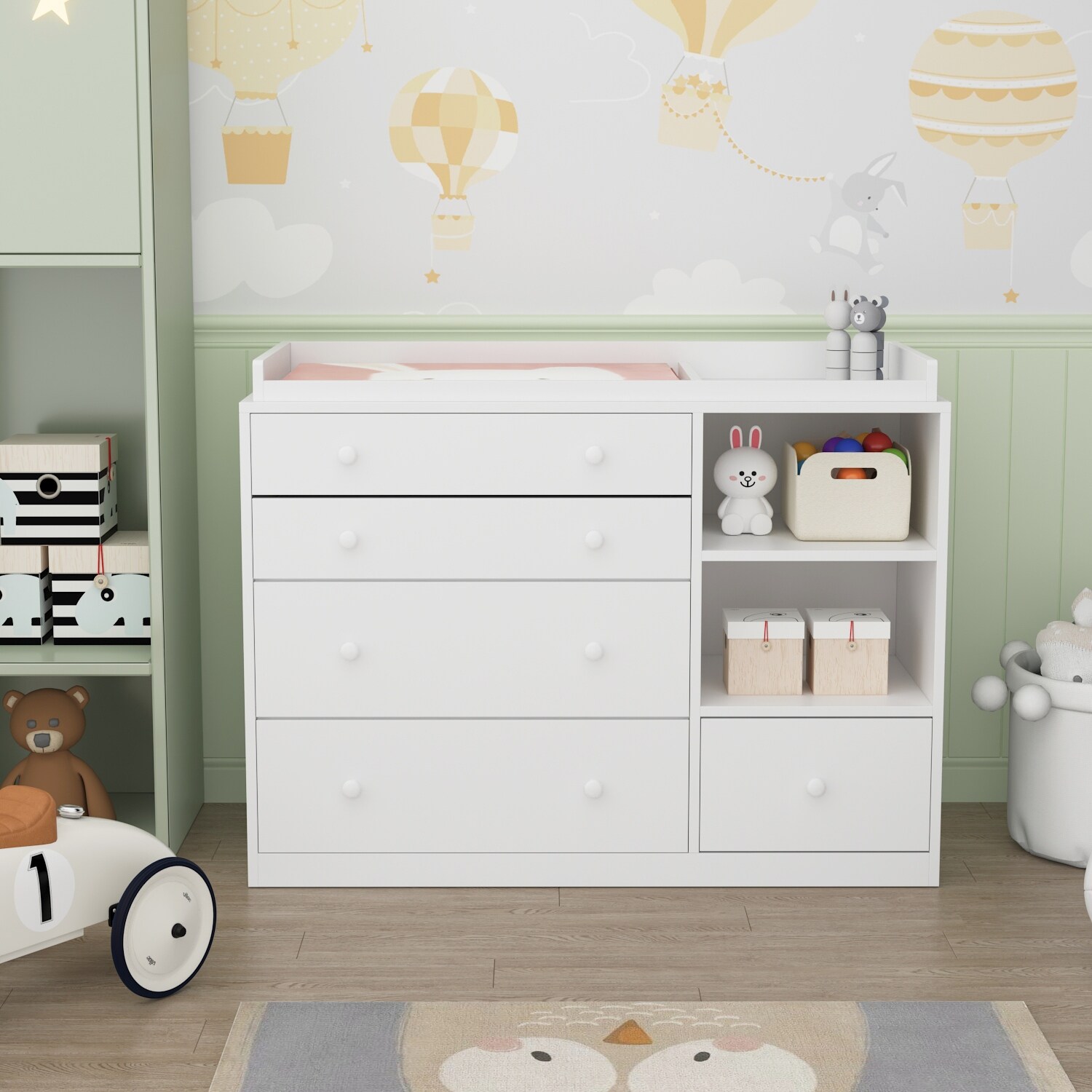 Premium White 5-Drawer Dresser with Baby Changing Table by Kerrogee - - 35523721 - Mycitystee
