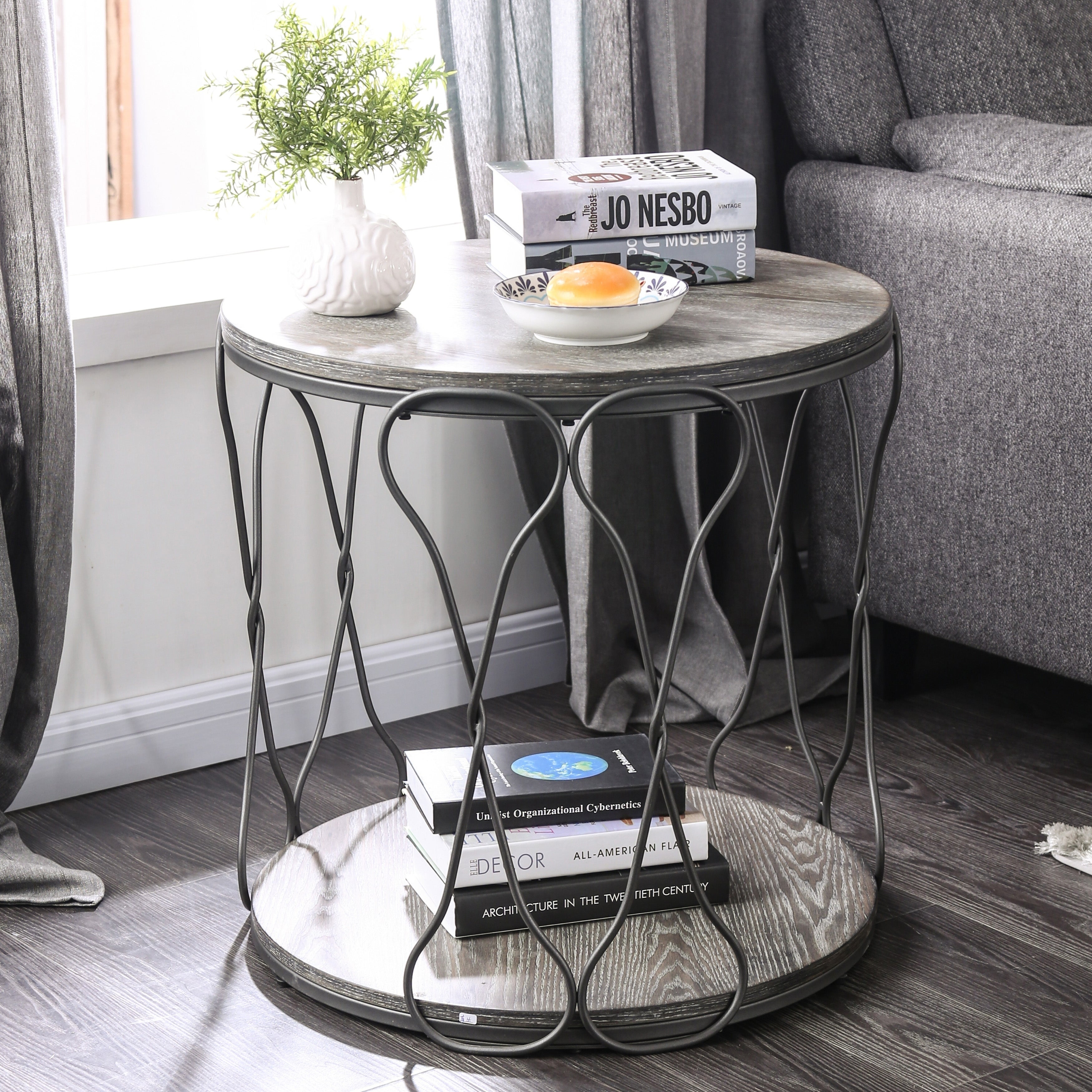 Furniture of America Lizi Rustic Grey 24-inch Metal 1-shelf Side Table - Mycitystee