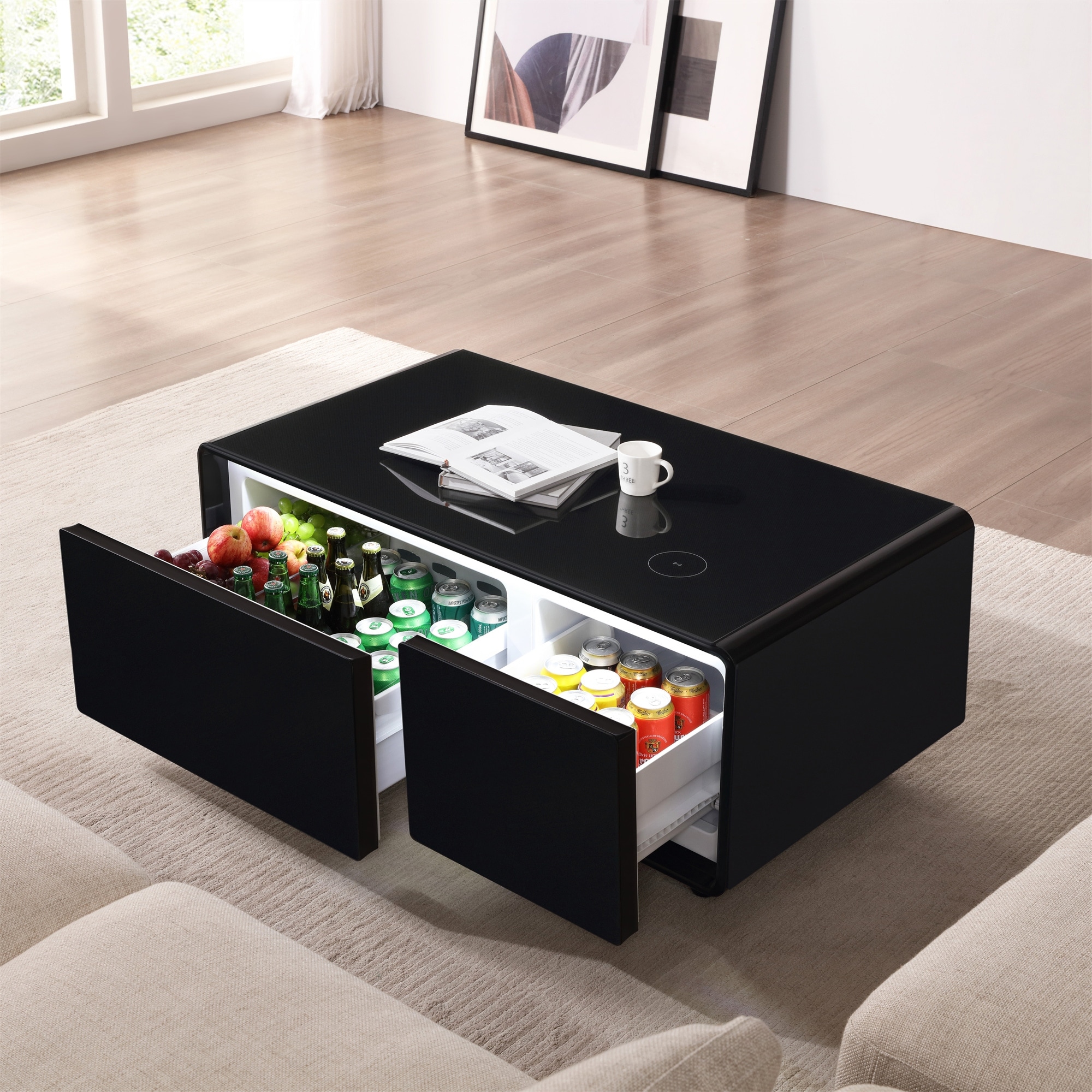 Mini Smart Coffee Table with Built in Fridge Wireless Charging Module - Mycitystee