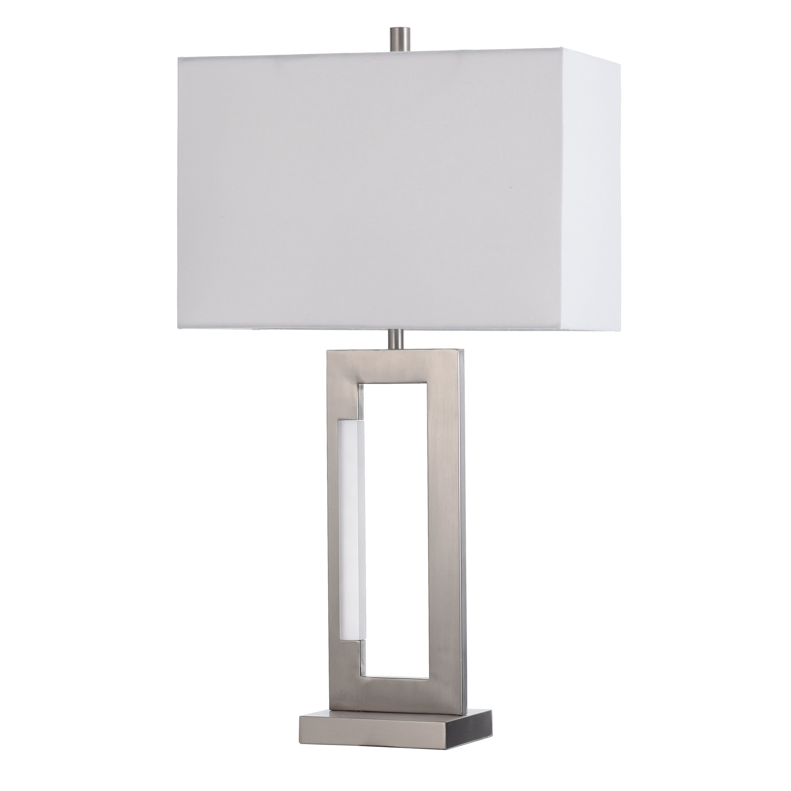 Steel Table Lamp - Brushed Steel Finish - Brussels White Shade - Mycitystee