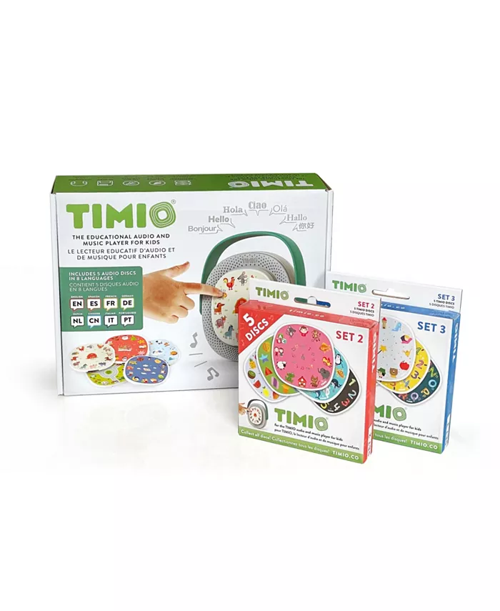 TIMIO Screenless Educational Audio and Music Player + 2 Disc Packs 15 discs total - Mycitystee
