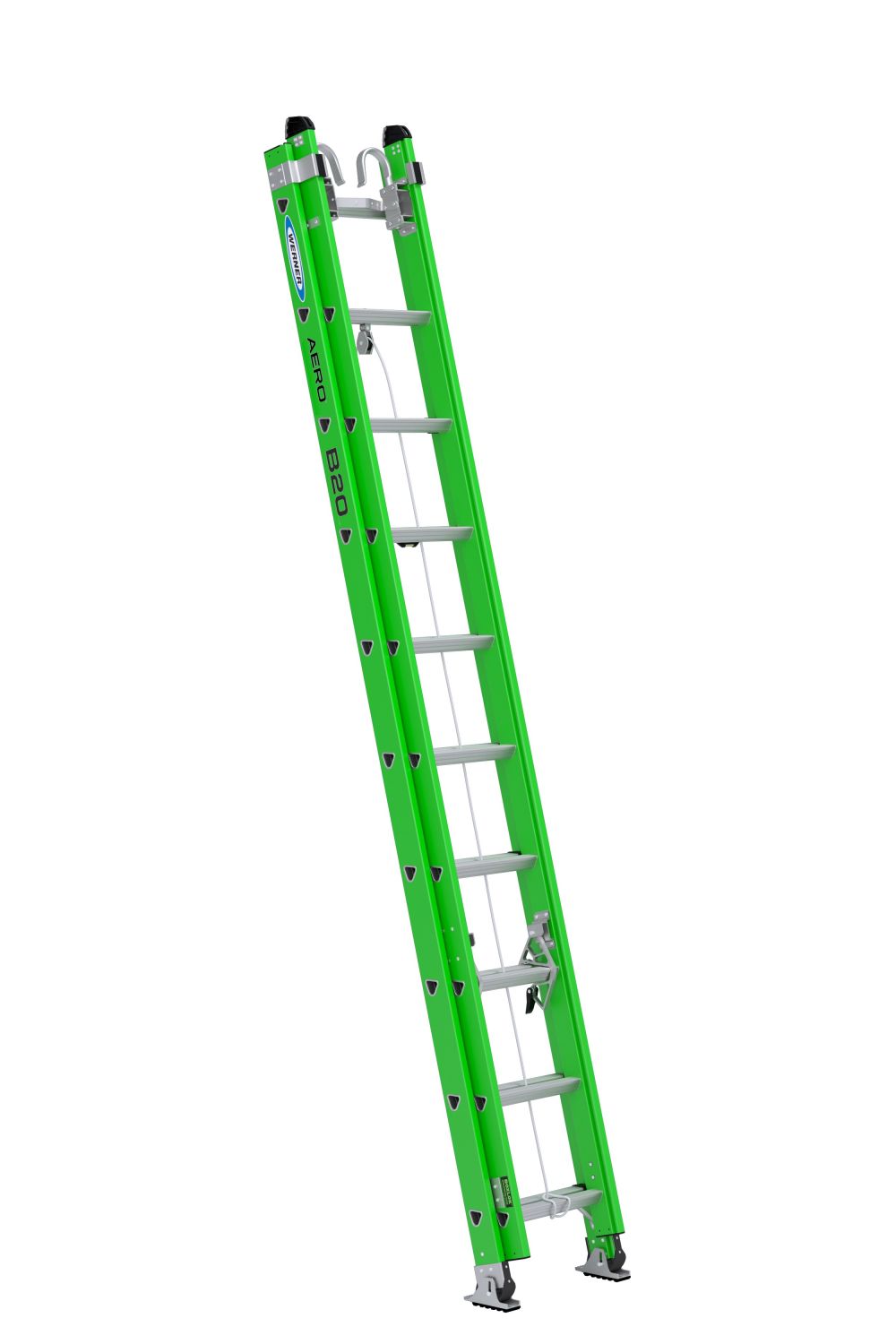 Werner AERO Extension Ladder 20' IAA FG Box Rail/Tri Rung Cable Hook V Rung - Mycitystee