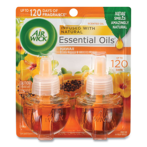 Air Wick Scented Oil Twin Refill， Hawai'i Exotic Papaya/Hibiscus Flower， 0.67 oz， 6/Carton (85175CT) - Mycitystee