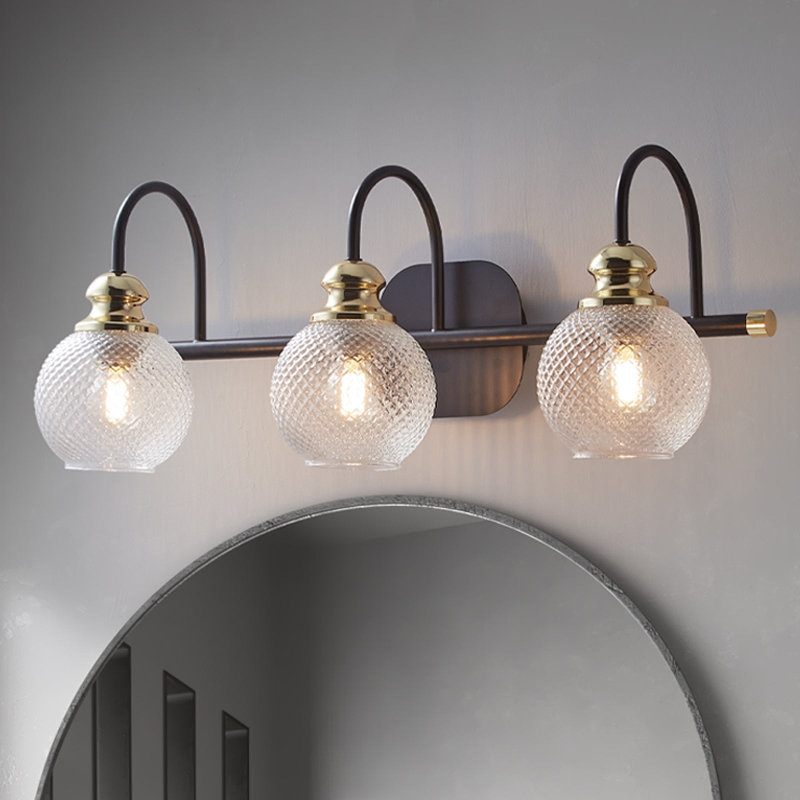 ExBrite 3-light Bathroom Dimmable Gold Vanity Lights Modern Wall Sconce Lighting with Round Rippled Glass - Mycitystee