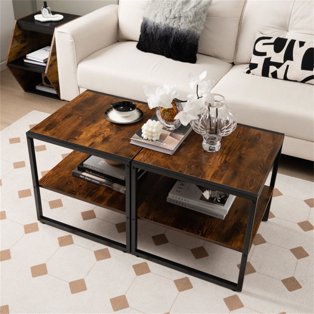 2 Pieces 2-Tier 20 Inch Square End Side Table - Mycitystee
