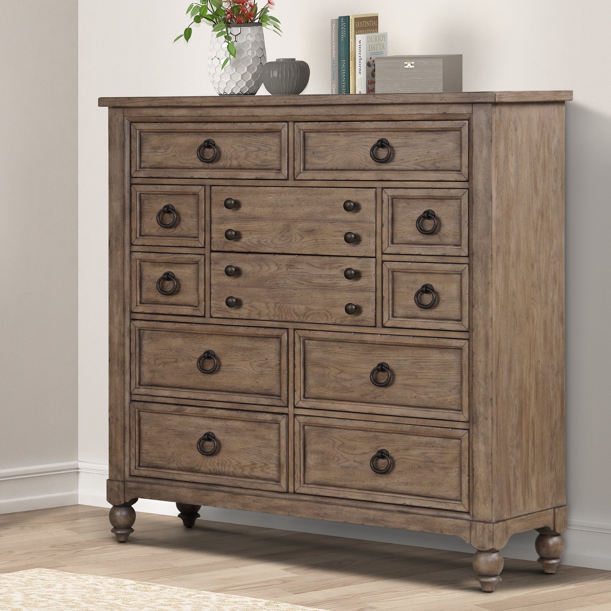 Americana Farmhouse Dusty Taupe Finish 12 Drawer Chesser - - 36116137 - Mycitystee