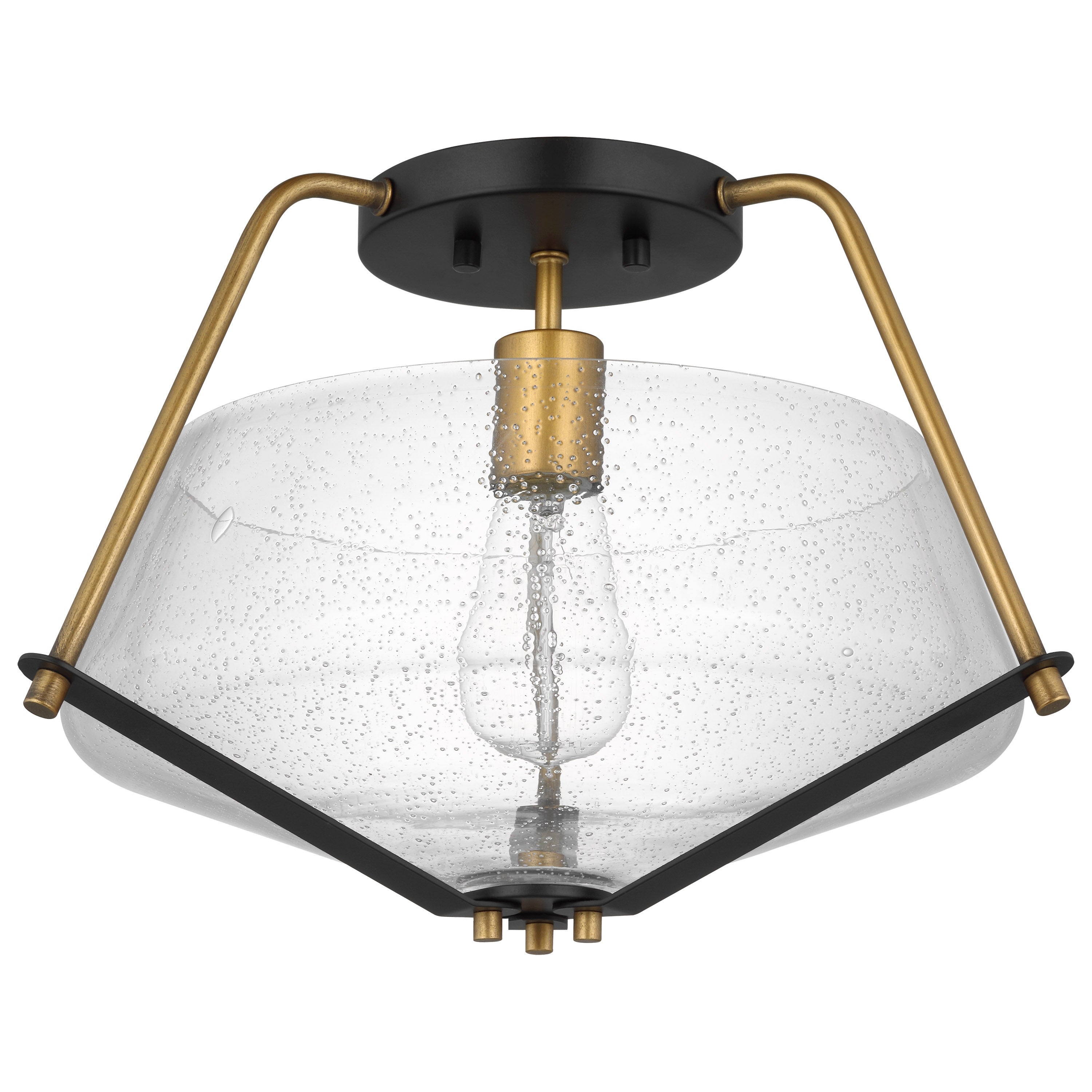 Starlight 1 Light Semi Flush Mount Medium Base 60 Watt Matte Black Finish Clear Seeded Glass - Mycitystee