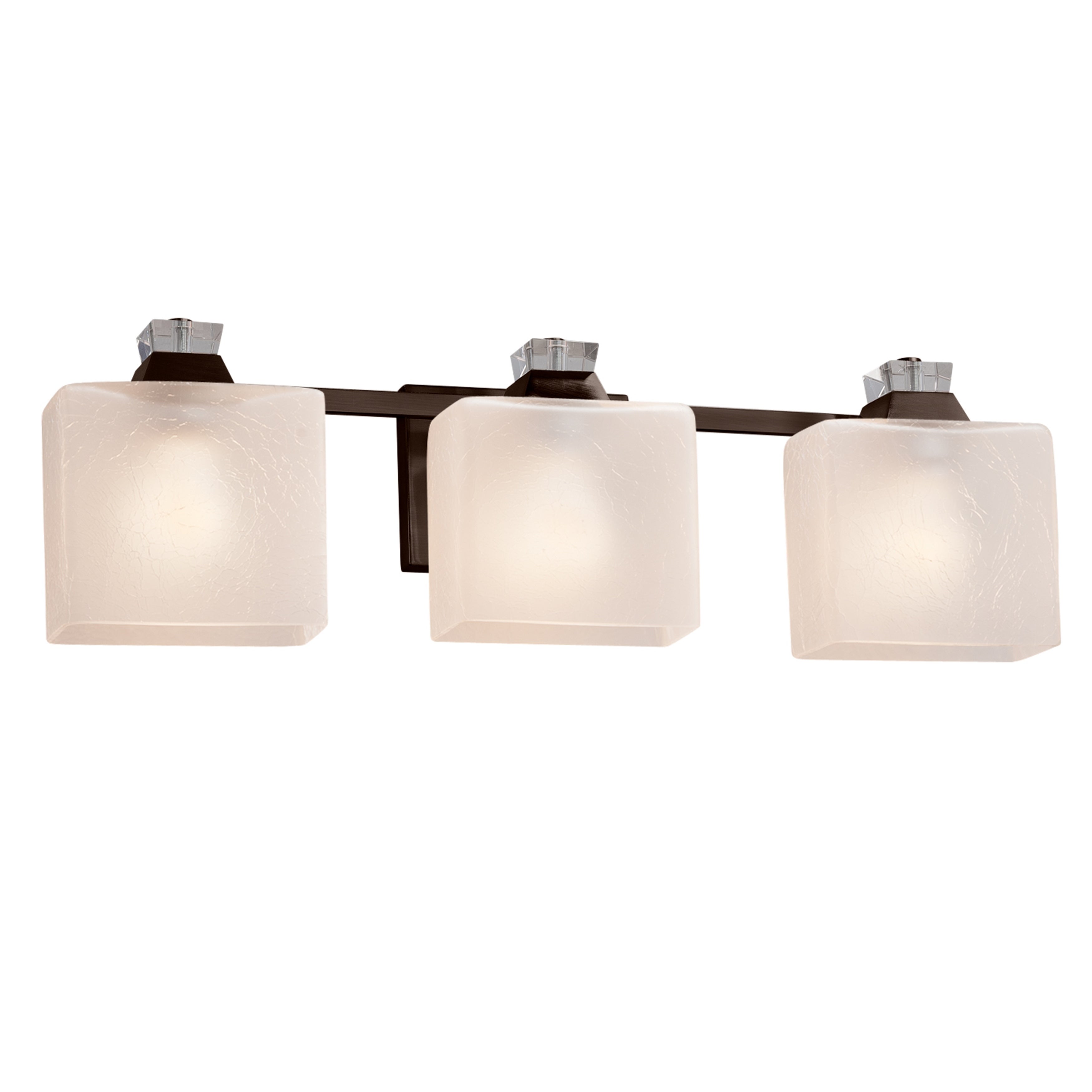 Justice Design Fusion Ardent 3-light Dark Bronze Bath Bar， Frosted Crackle Rectangle Shade - Mycitystee