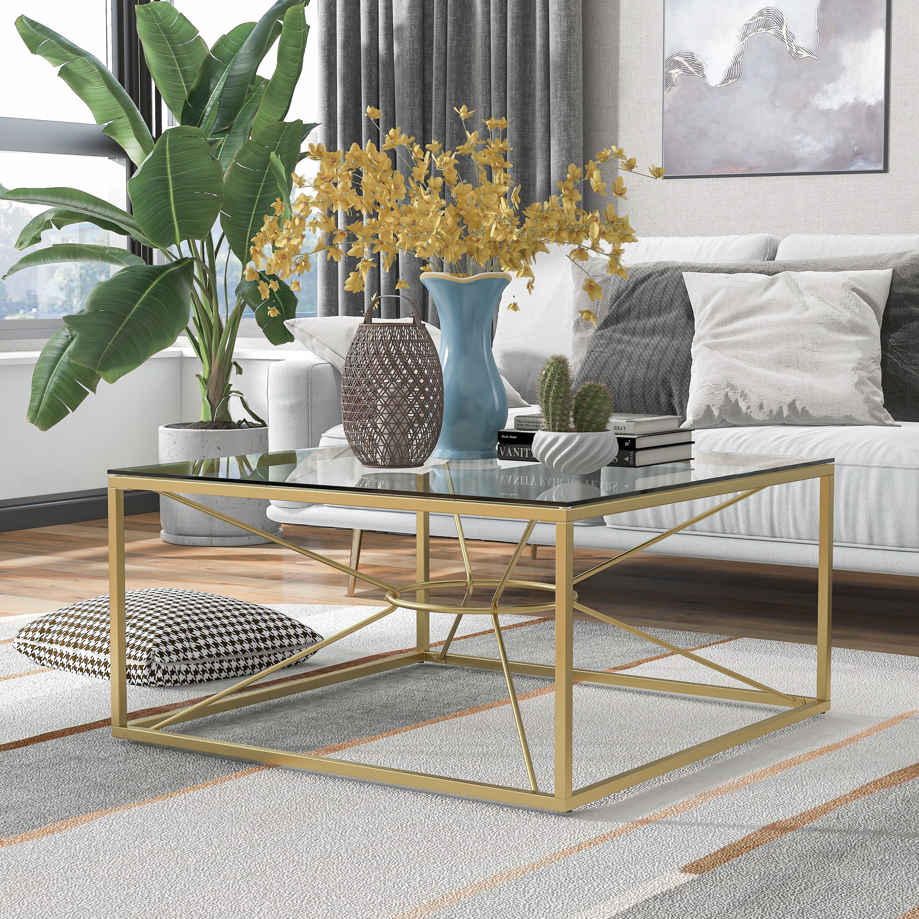 Furniture of America Taylan Gold Coated Steel and Glass Coffee Table - Mycitystee