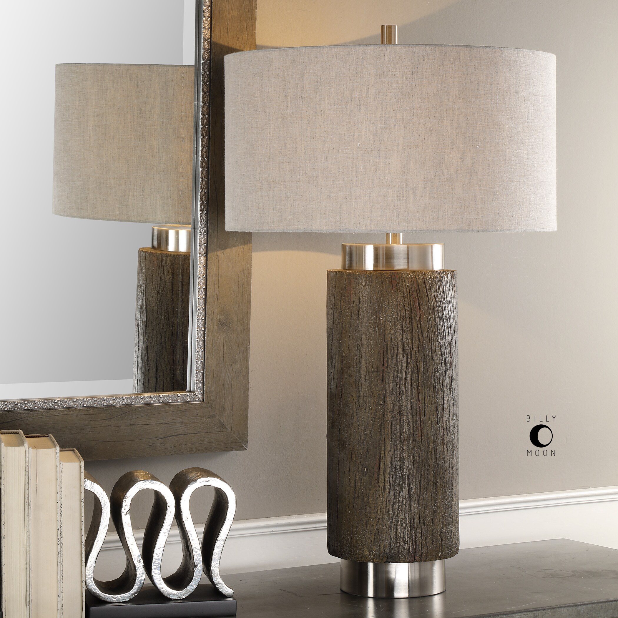 Uttermost Cheraw Brushed Nickel Wood Cylinder Table Lamp - Mycitystee