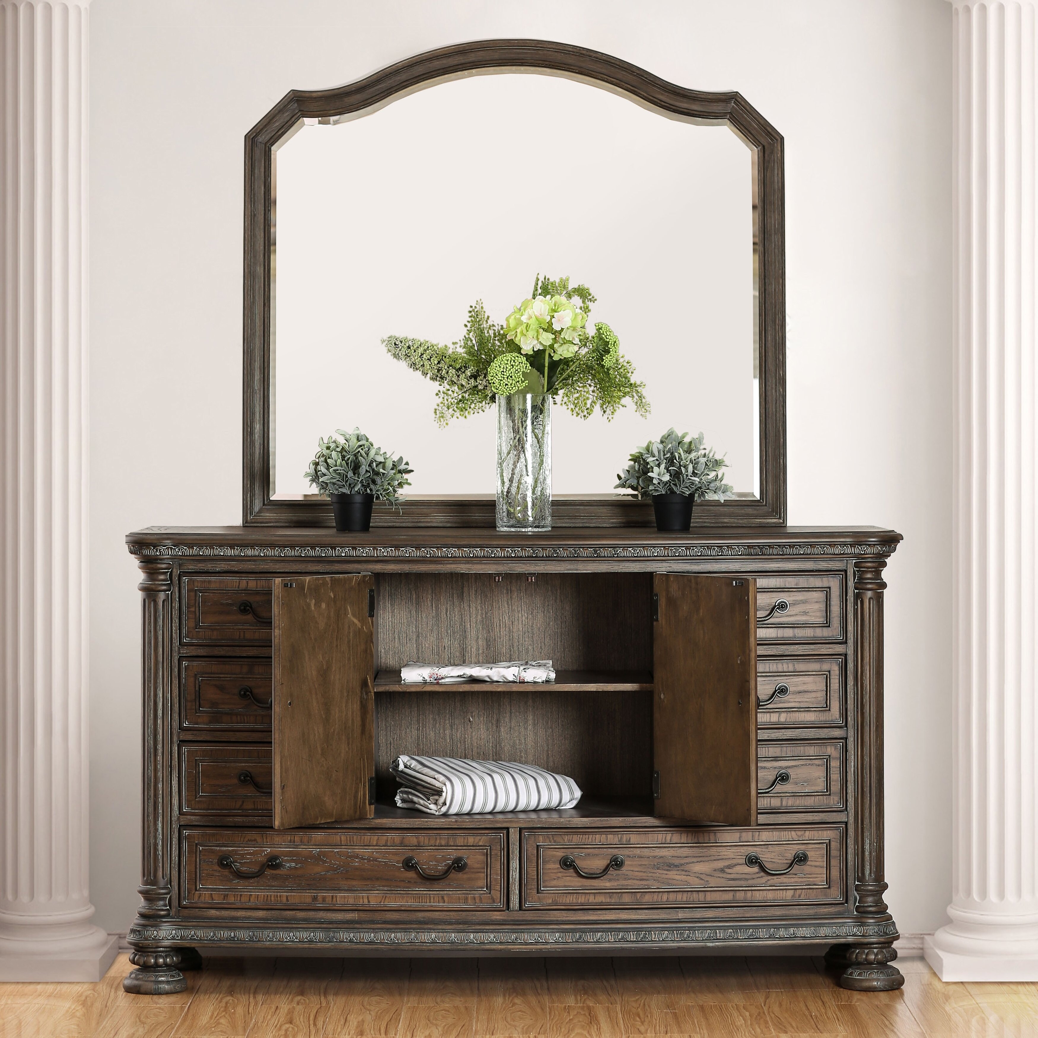 Furniture of America Brez Brown 2-piece Dresser and Mirror Set - - 14587002 - Mycitystee