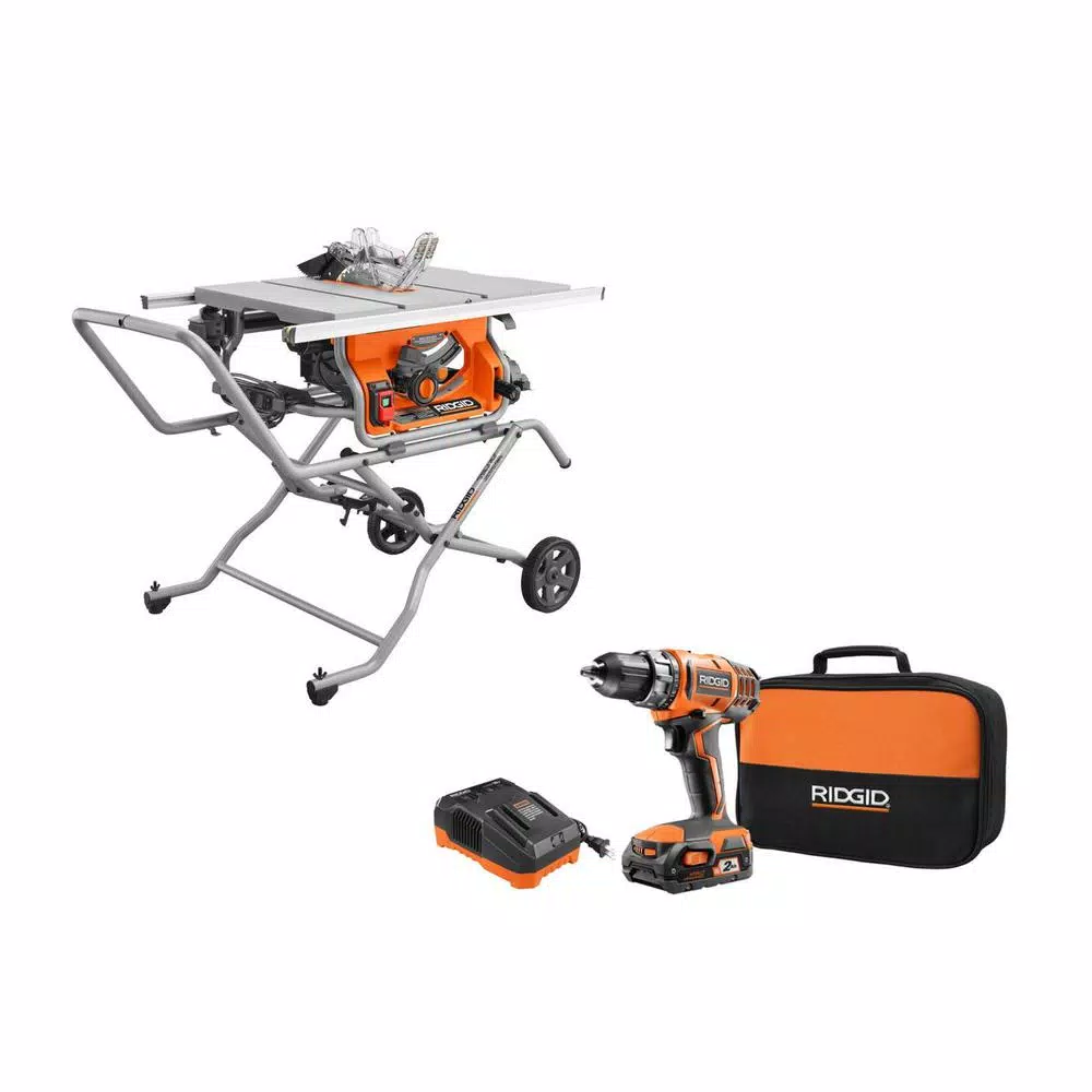 RIDGID 10 in. Pro Jobsite Table Saw with Stand and 18-Volt Cordless Drill/Driver Kit with (1) 2.0 Ah Battery， Charger， Tool Bag and#8211; XDC Depot - Mycitystee