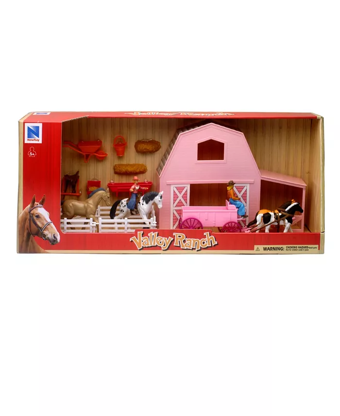 New Ray Valley Ranch Pink Barn Horse Set - Mycitystee