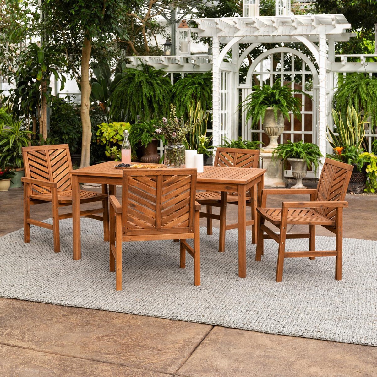 Ultimate Patio Wishlake 5 Piece Acacia Patio Dining Set W/ 60 X 32 Inch Rectangular Table - Mycitystee