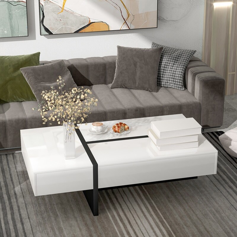 45.2'' Modern High Gloss Surface Coffee Table By Aoolive - Mycitystee