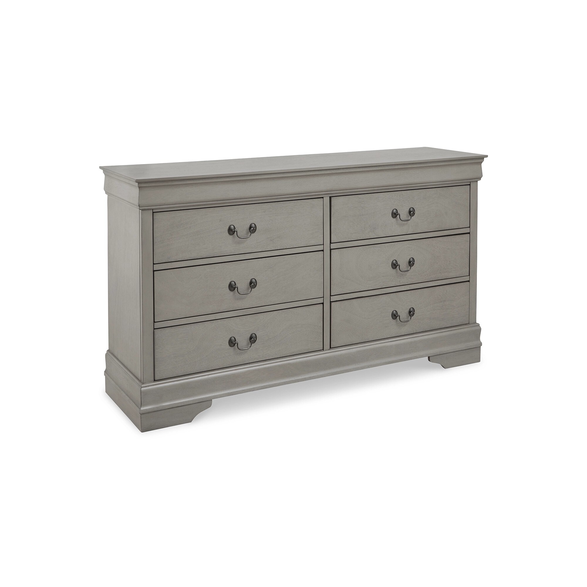 Kio 58 Inch Dresser， 6 Large Drawers， Metal Drop Handles， Smooth Gray - - 37962505 - Mycitystee