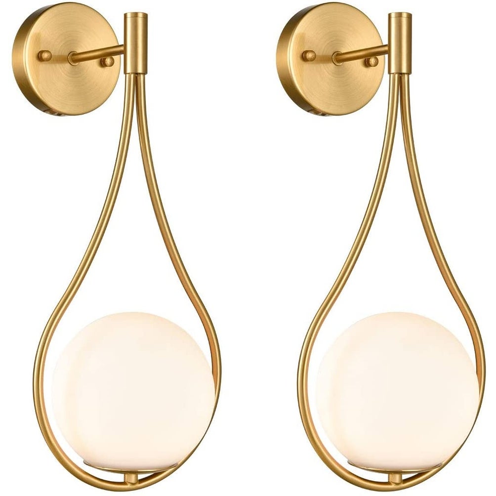 Porches Modern Wall Sconce with Opal Globe Glass Shade 2-Pack - Mycitystee