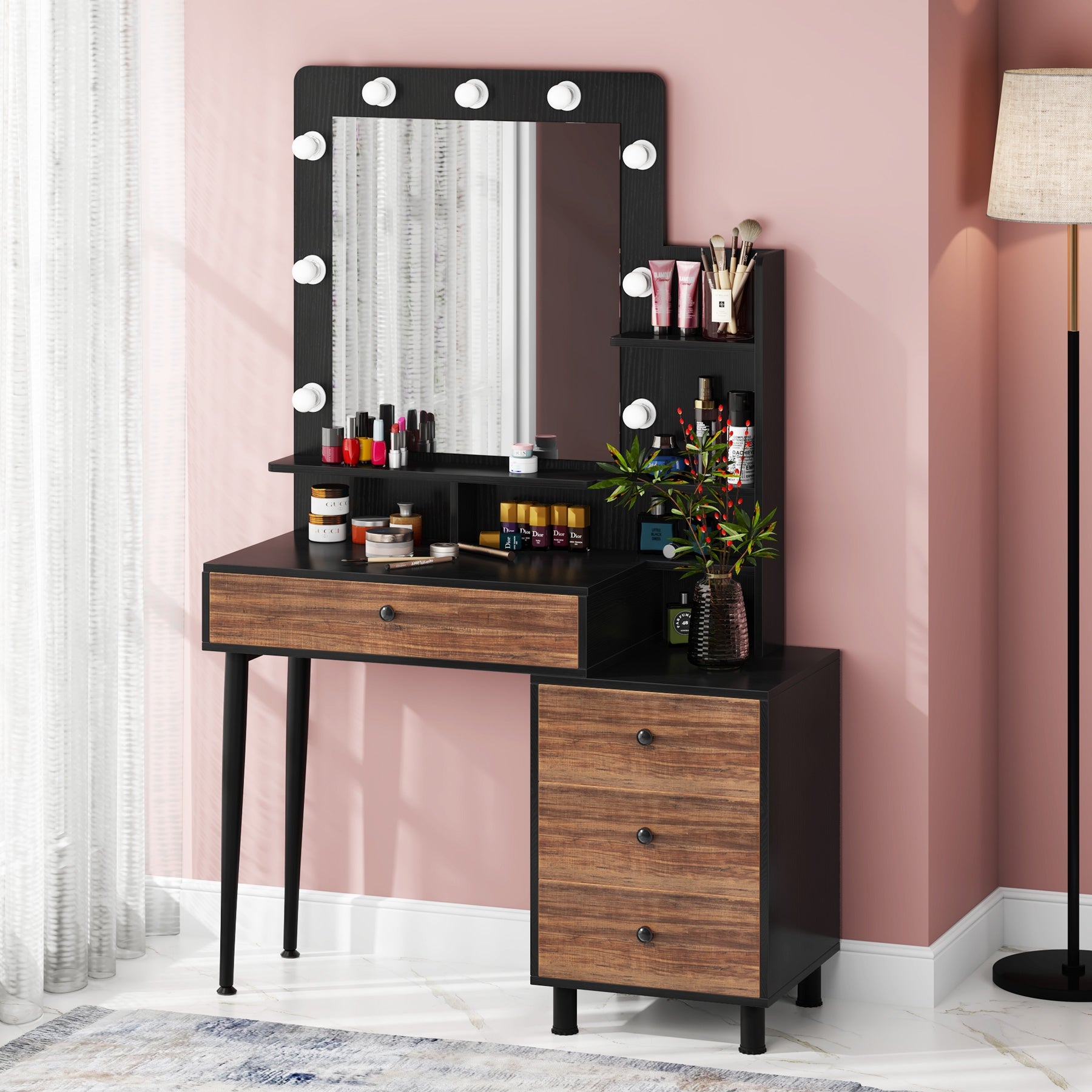 Tribesigns Vintage Makeup Dressing Table with Lighted Mirror - - 34307747 - Mycitystee