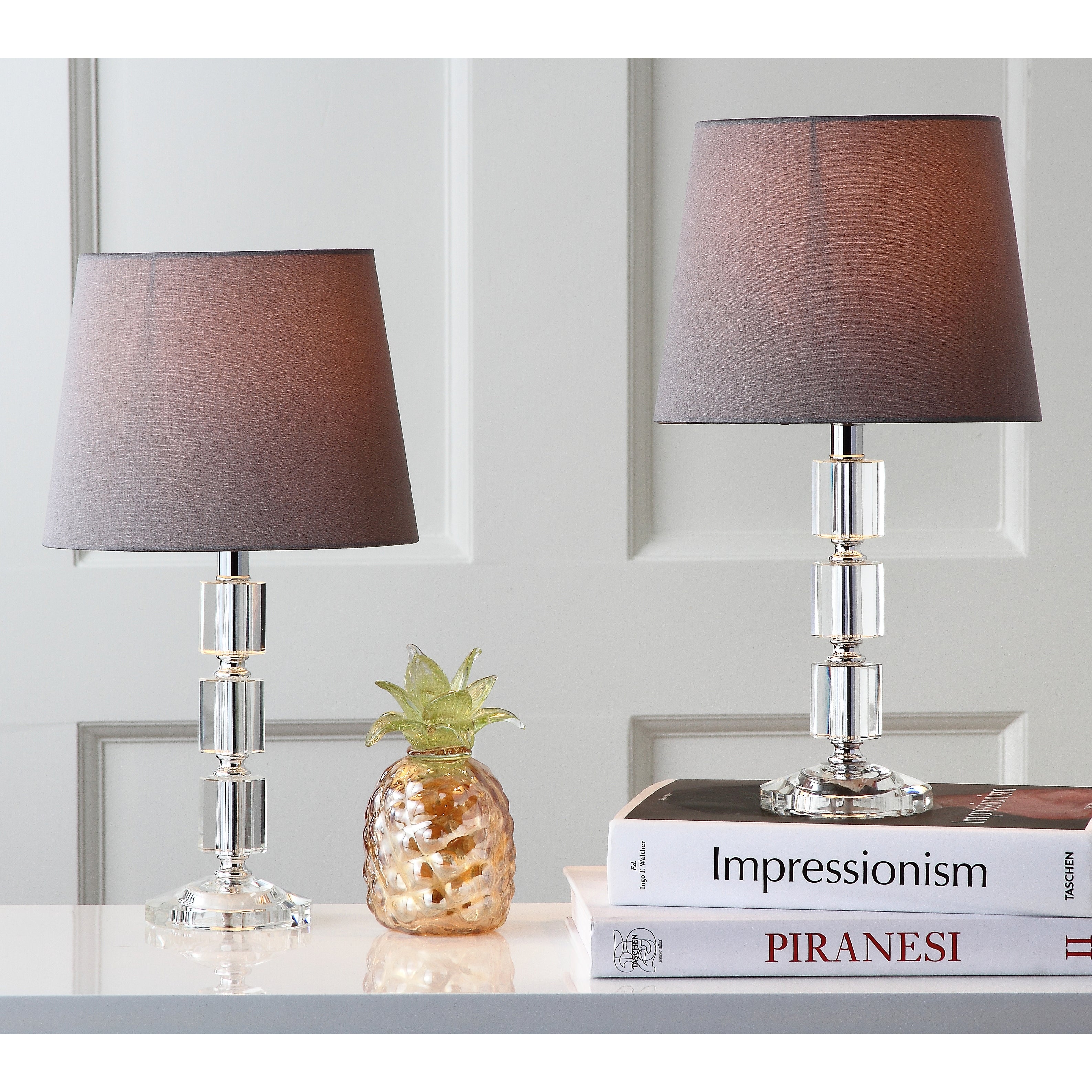 SAFAVIEH Lighting 15-inch Erin Grey Shade Crystal Cube Table Lamp (Set of 2) - 9