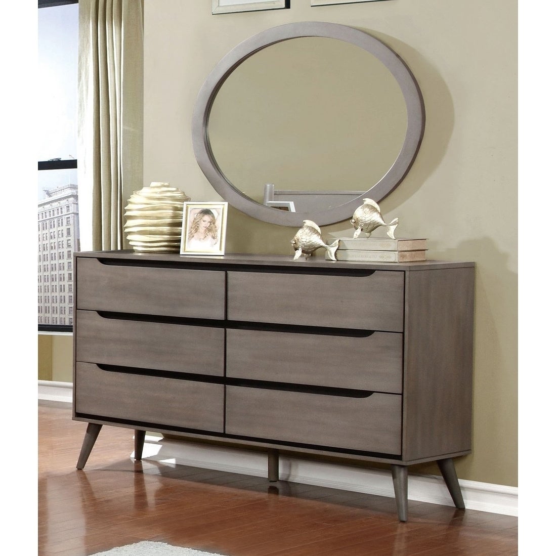 Furniture of America Fopp Modern 2-piece Dresser and Oval Mirror Set - - 12440454 - Mycitystee