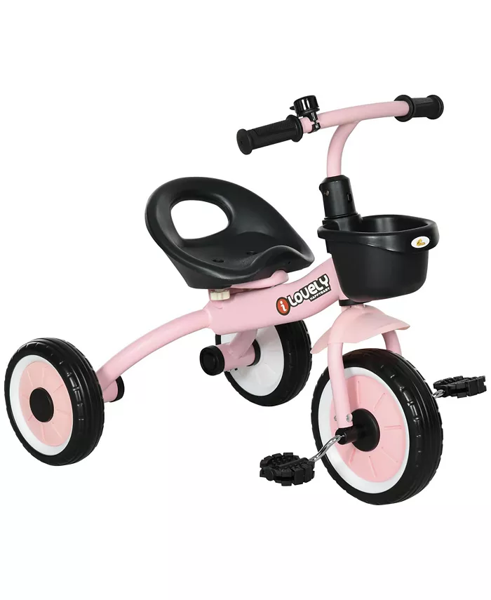 Qaba Kids Tricycle for Toddlers Age 2-5 with Adjustable Seat， Toddler Bike for Children with Basket， Bell， Handlebar Grips， Pink - Mycitystee