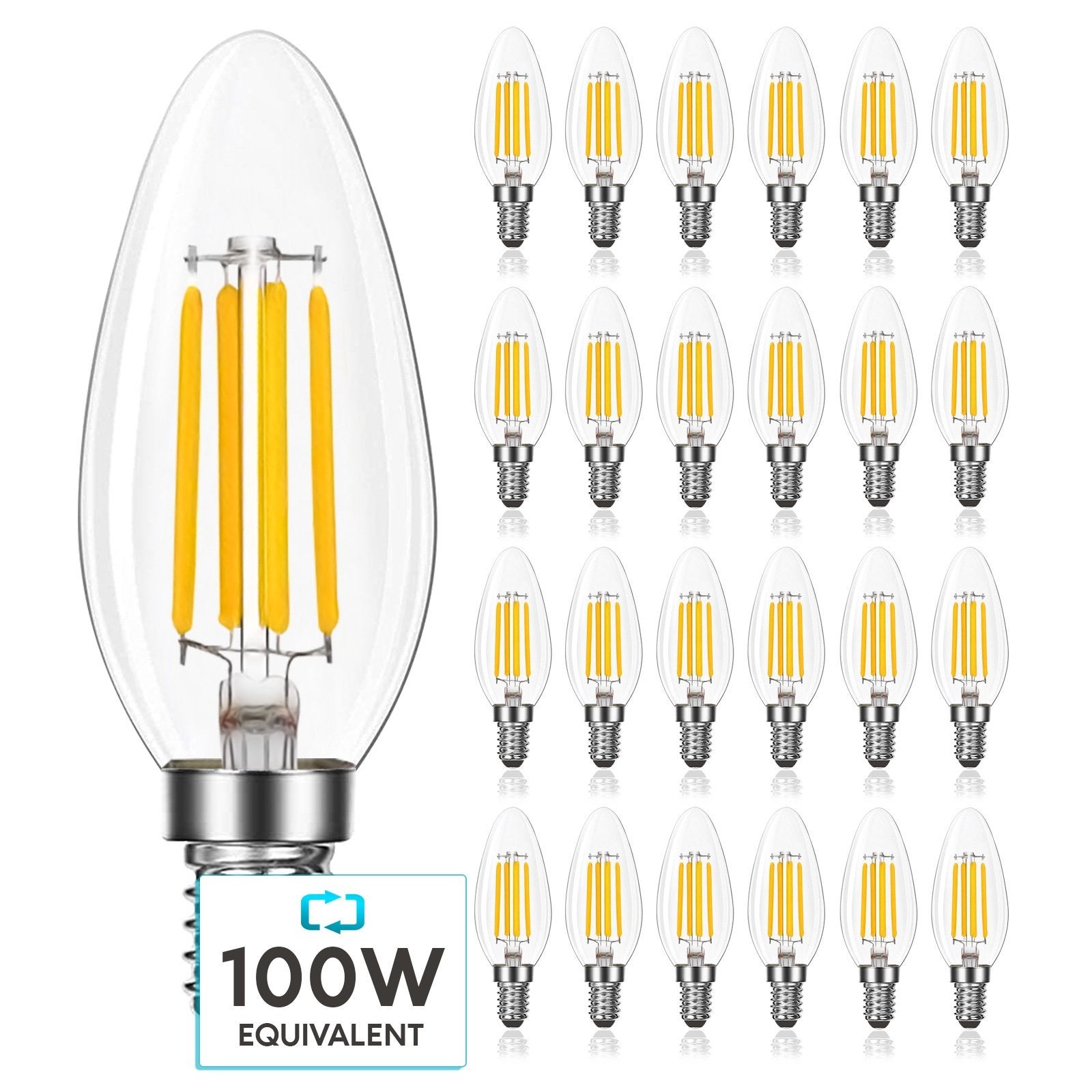 Luxrite Vintage Candle LED Bulb 100W Equivalent， 800 Lumens， 3500K Natural White， 7W， Dimmable， UL Listed， E12 24 Pack - Mycitystee