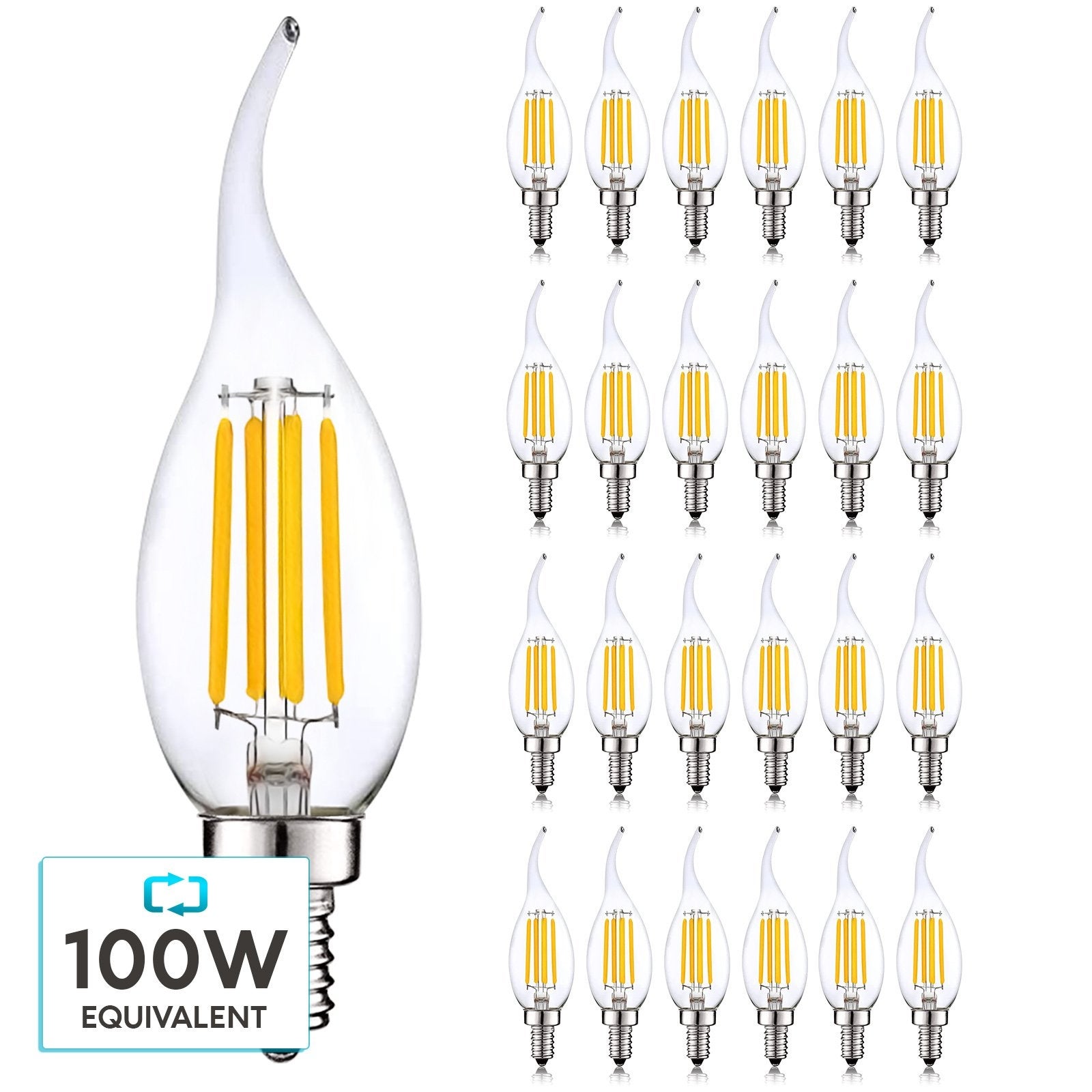 Luxrite Vintage Candle LED Bulb 100W Equivalent， 800 Lumens， 3500K Natural White， 7W， Dimmable， Flame Tip E12 24 Pack - Mycitystee