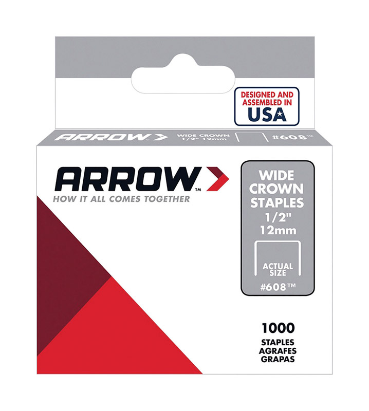 Arrow #608 1/2 in. W X 1/2 in. L 25 Ga. Wide Crown Standard Staples 1000 pk - Mycitystee