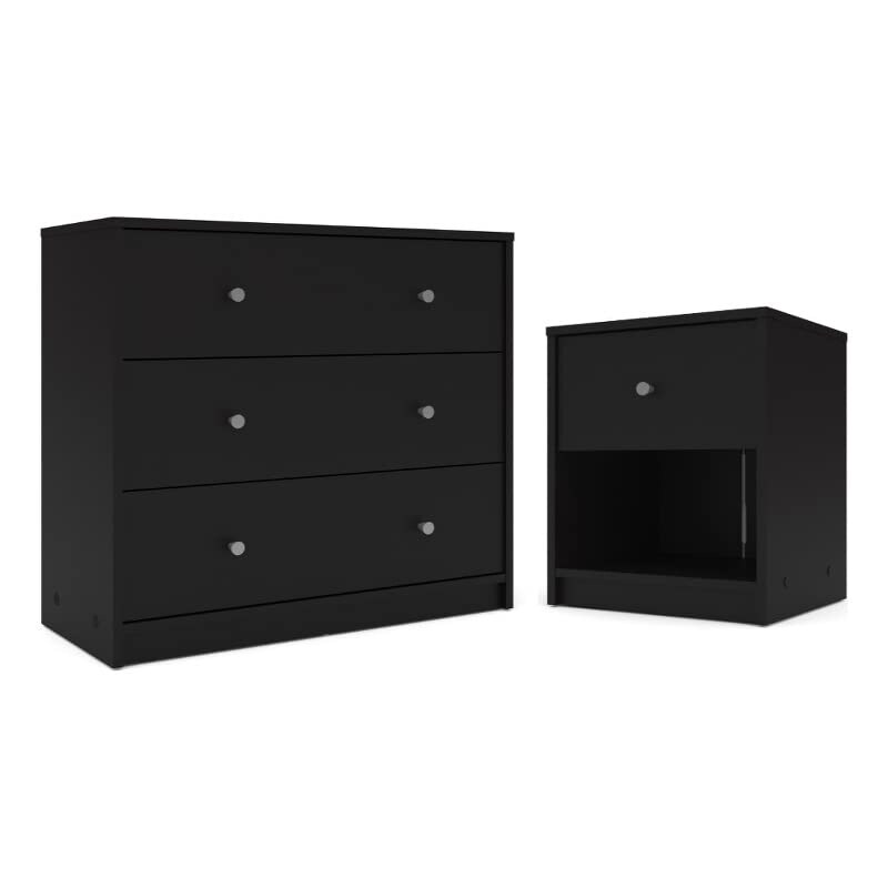 Square 2 Piece Set with 3 Drawer Chest and 1 Drawer Nightstand in Black - as picture - - 37668831 - Mycitystee