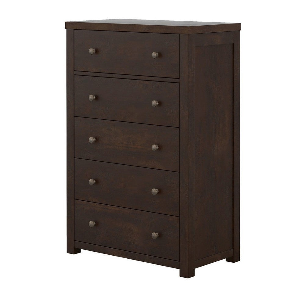 Derek 45 Inch Modern 5 Drawer Tall Dresser Chest， Bronze Knobs， Dark Brown - - 37854396 - Mycitystee